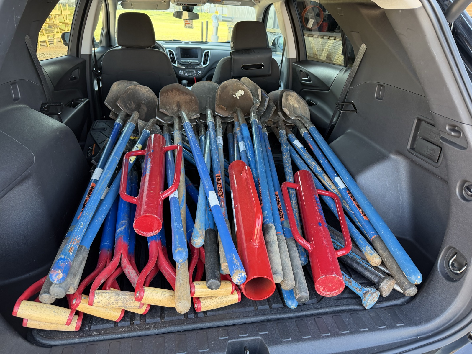 Tree-planting work day — tools loaded
