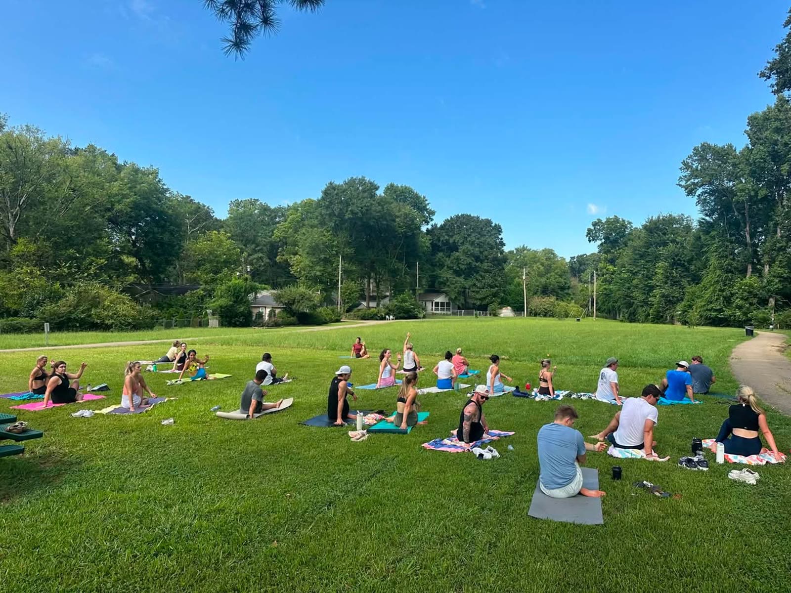 Yoga in the Park, August 15 — the biggest turnout yet. Photo: Tanner Parsons, Crestline Park Community Foundation.