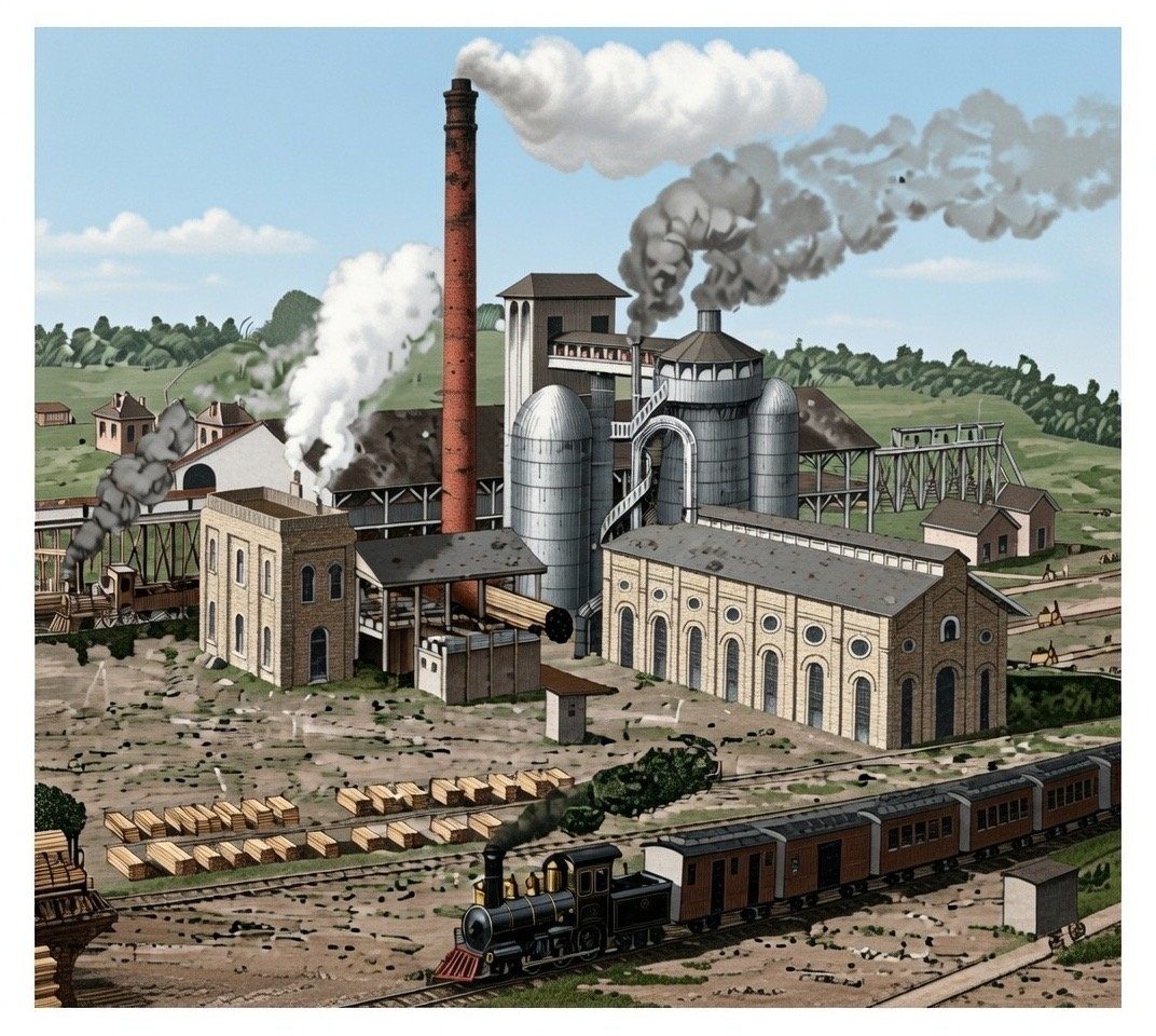 Alice Furnace, Birmingham, Alabama — colorized from a period engraving in Kathryn Tucker Windham's 1978 pamphlet