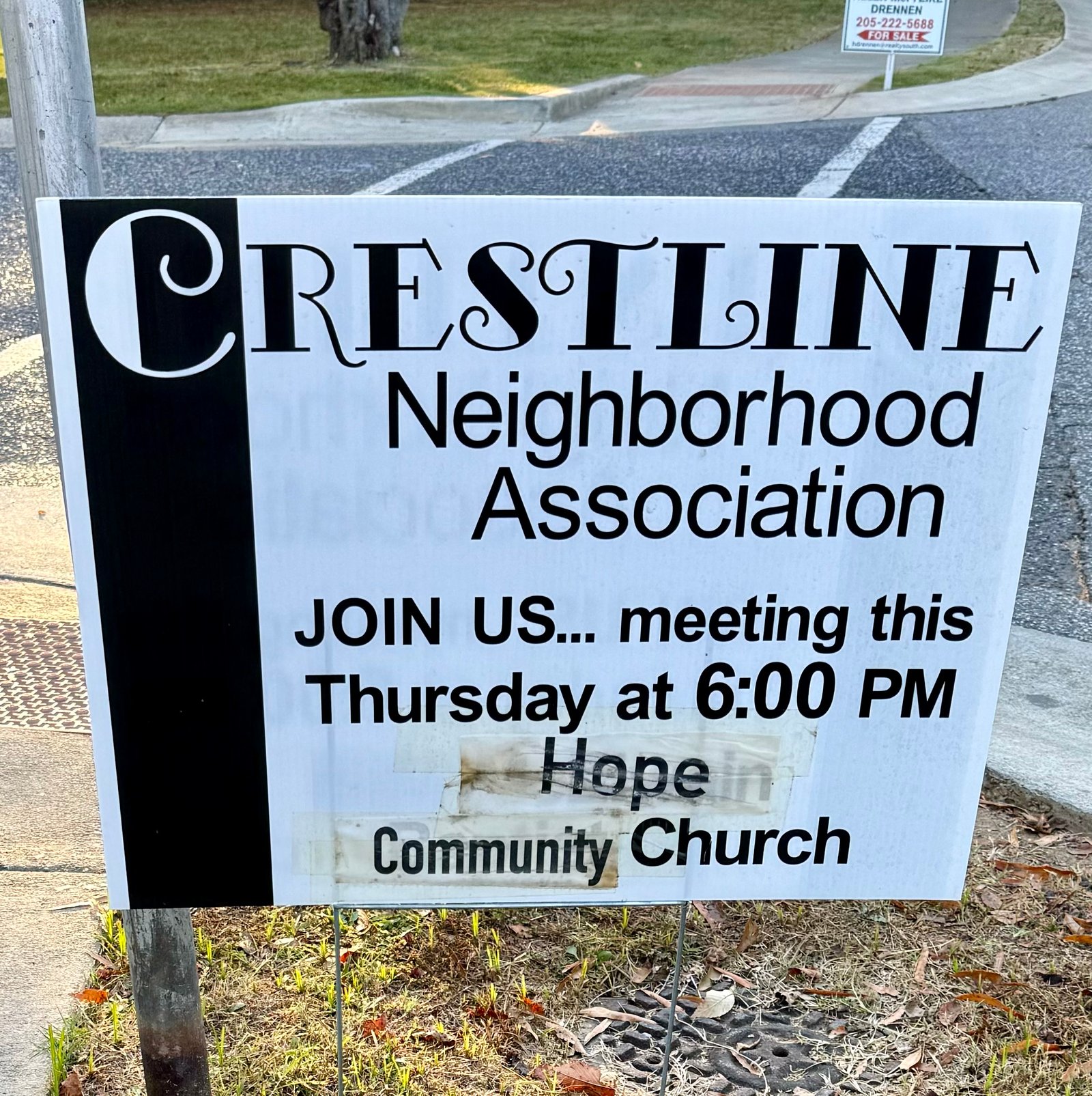 CNA Yard Sign &mdash; Join Us Meeting Thursday